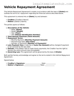Printable Vehicle Repayment Agreement Template
