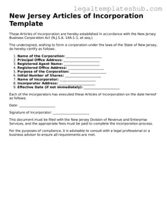 Printable  Articles of Incorporation Document for New Jersey