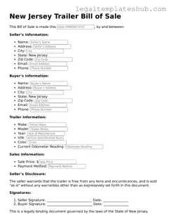 Printable  Trailer Bill of Sale Document for New Jersey