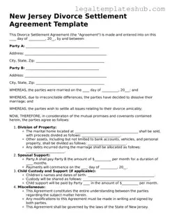 Printable  Divorce Settlement Agreement Document for New Jersey