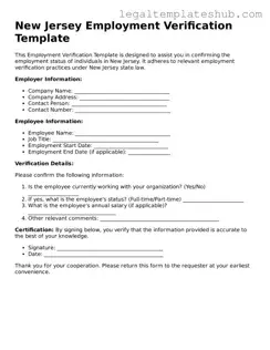 Printable  Employment Verification Document for New Jersey