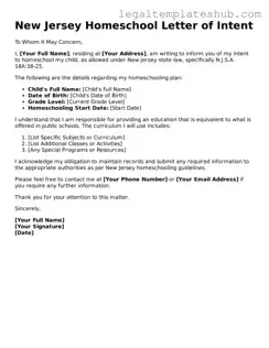 Printable  Homeschool Letter of Intent Document for New Jersey
