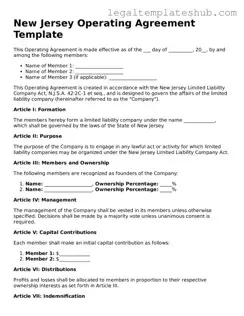 Printable  Operating Agreement Document for New Jersey