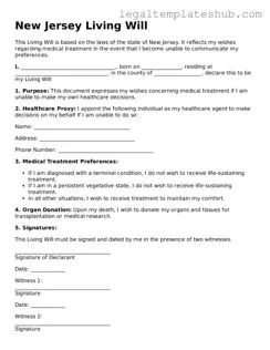 Printable  Living Will Document for New Jersey