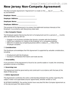 Printable  Non-compete Agreement Document for New Jersey