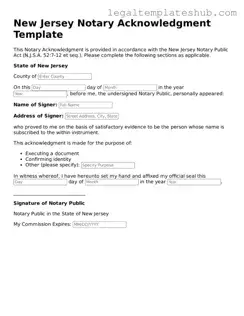 Printable  Notary Acknowledgement Document for New Jersey