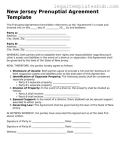 Printable  Prenuptial Agreement Document for New Jersey
