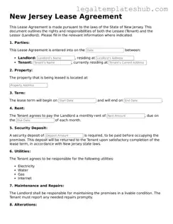 Printable  Lease Agreement Document for New Jersey