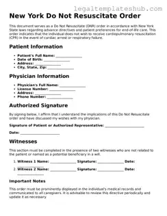 Printable  Do Not Resuscitate Order Document for New York