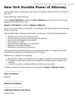 Printable  Durable Power of Attorney Document for New York