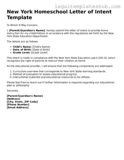 Printable  Homeschool Letter of Intent Document for New York