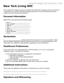 Printable  Living Will Document for New York