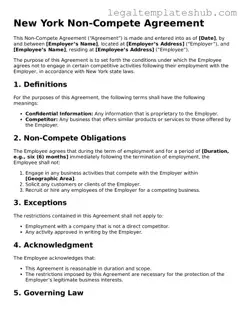 Printable  Non-compete Agreement Document for New York