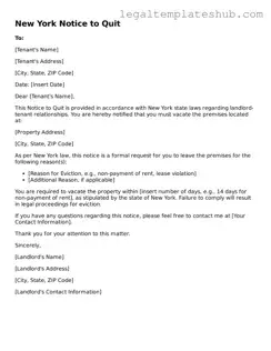 Printable  Notice to Quit Document for New York