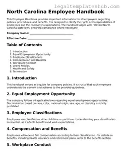 Printable  Employee Handbook Document for North Carolina
