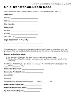 Printable  Transfer-on-Death Deed Document for Ohio