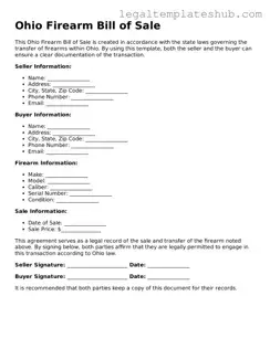 Printable  Firearm Bill of Sale Document for Ohio