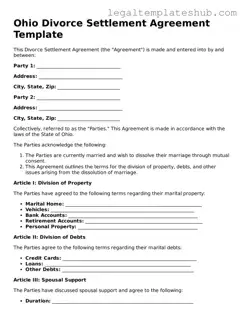 Printable  Divorce Settlement Agreement Document for Ohio