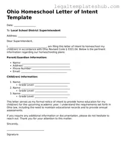 Printable  Homeschool Letter of Intent Document for Ohio