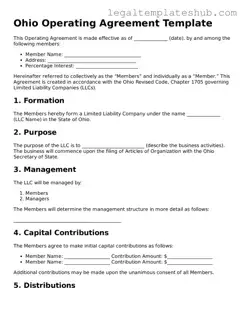 Printable  Operating Agreement Document for Ohio