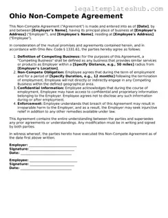 Printable  Non-compete Agreement Document for Ohio