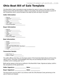 Printable  Boat Bill of Sale Document for Ohio