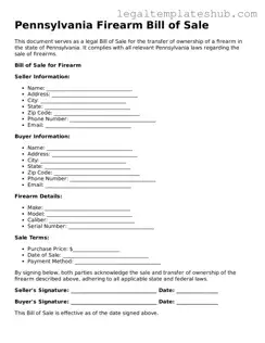 Printable  Firearm Bill of Sale Document for Pennsylvania