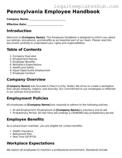Printable  Employee Handbook Document for Pennsylvania