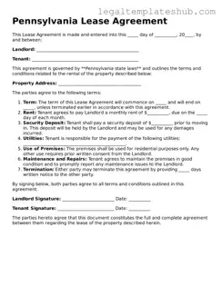 Printable  Lease Agreement Document for Pennsylvania