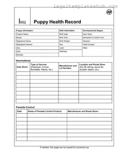 Blank Puppy Health Record PDF Form