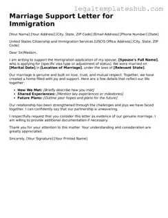 Printable Marriage Support Letter for Immigration Template