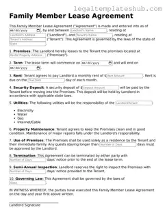 Printable Family Member Lease Agreement Template