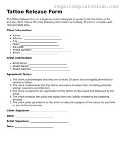 Printable Tattoo Release Template