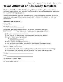 Printable  Affidavit of Residency Document for Texas