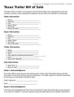 Printable  Trailer Bill of Sale Document for Texas