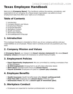 Printable  Employee Handbook Document for Texas