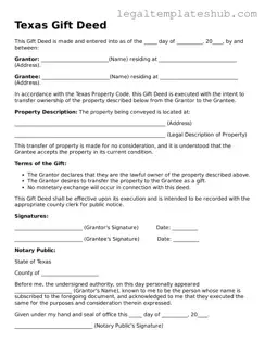 Printable  Gift Deed Document for Texas