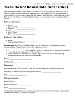 Printable  Do Not Resuscitate Order Document for Texas
