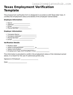 Printable  Employment Verification Document for Texas