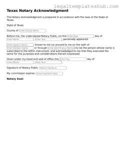 Printable  Notary Acknowledgement Document for Texas