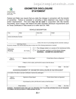 Blank Texas Odometer Statement PDF Form