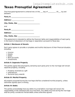 Printable  Prenuptial Agreement Document for Texas