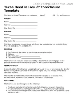 Printable  Deed in Lieu of Foreclosure Document for Texas