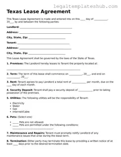 Printable  Lease Agreement Document for Texas