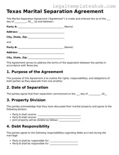 Printable  Marital Separation Agreement Document for Texas