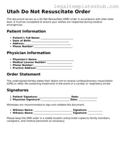 Printable  Do Not Resuscitate Order Document for Utah