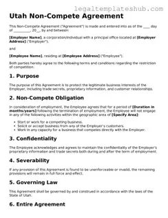Printable  Non-compete Agreement Document for Utah