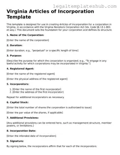 Printable  Articles of Incorporation Document for Virginia