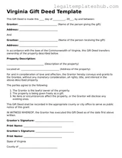 Printable  Gift Deed Document for Virginia