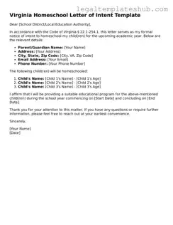 Printable  Homeschool Letter of Intent Document for Virginia